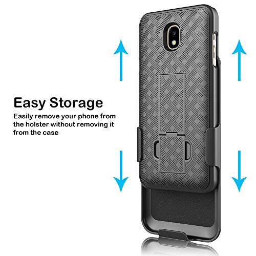 Galaxy J7 Star Case,J7 Crown Case,J7V 2Nd Gen,J7 2018,J7 Refine Case, Belt Clip Holster Shock Proof Kickstand Phone Case Compatible For Samsung Galaxy J7 Crown Cases - Black Combo Shell & Holster Case #TOP1