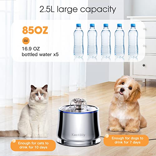 Stainless Steel Cat Water Fountain, 84Oz/2.5L Pet Water Fountain Bpa-Free, Flower Mode Automatic Stainless Steel Water Fountain For Cats Inside, Metal Cat Fountain With Usb Adapter, Clean Brush&Cloth #TOP3