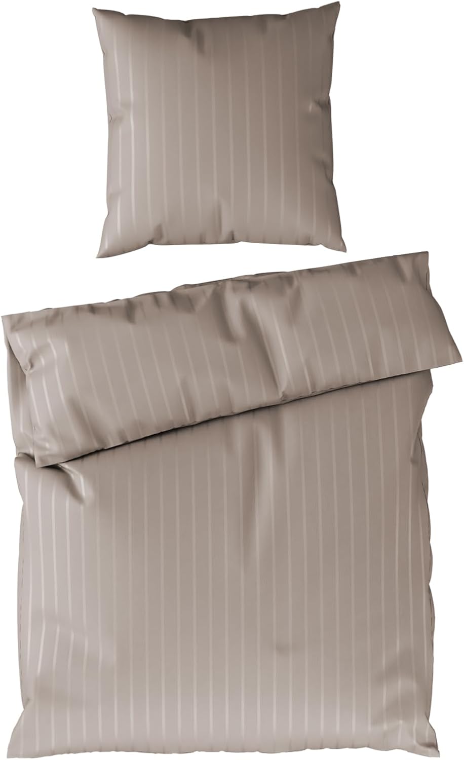 Pure Label Satin Bed Linen 155 x 220 cm 80 x 80 cm Striped Taupe | 100% cotton and Oeko-Tex certified, elegant and comfortable 2 pcs. 155 x 220 cm / 80 x 80 cm Taupe