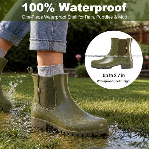 planone Short rain Boots for Women and Waterproof Garden Shoes, Anti-Slipping Olive Green Chelsea Rainboots for Ladies with Comfortable Insoles, Stylish Light Ankle rain Shoes and Outdoor Work Shoes by planone - Used condition - Image 4