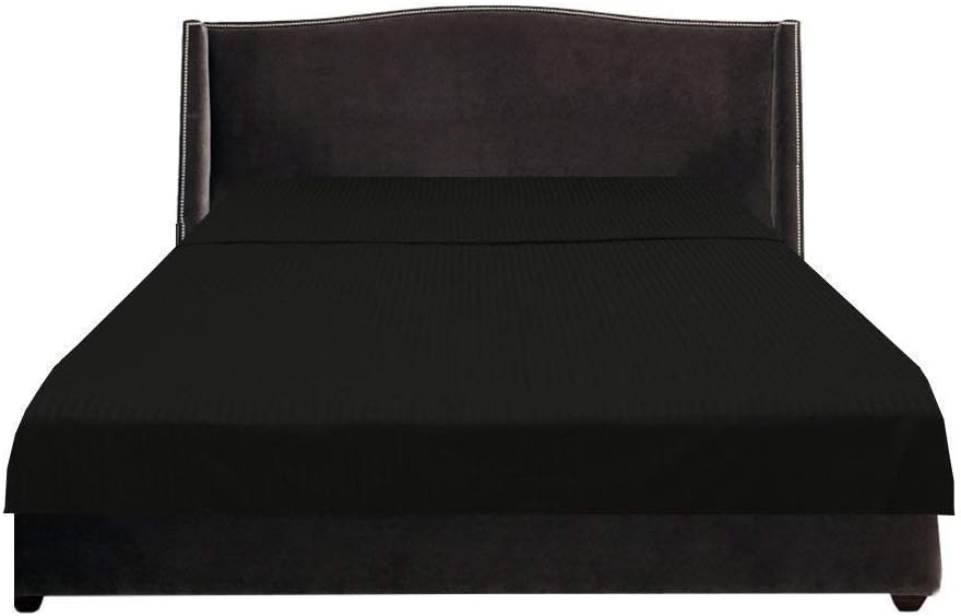 LaxLinen 600-Thread Count Super Quality 100% Egyptian Cotton 1PC Flat Sheet (Top Sheet), Queen Sofa/Queen Bed Size, Black Stripe 600TC