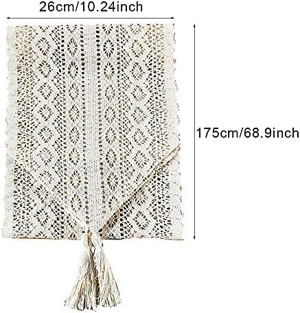 Cotton Macrame Table Runner,Hollow Mesh Table Cloth,Crochet Lace Elegant Table Cloth,Beige Macrame Table Runner,Suitable For Country Bohemian Wedding Valentine's Day Baby Shower Decoration,26*175 cm