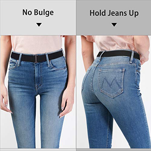 Sansths No Show Women Belts Invisible Elastic Stretch Belt With Flat Buckle For Jeans Pants Dresses, Black M #TOP1