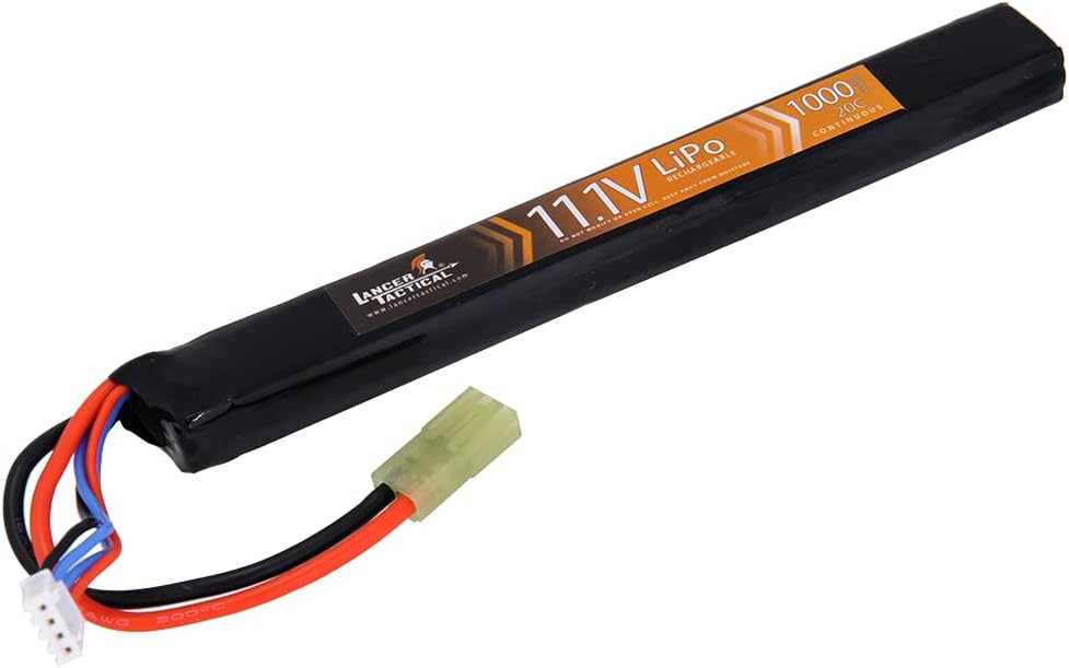 Lancer Tactical LiPo Airsoft Rechargeable Battery Compatible with Lancer AEG Airsoft Gun 7.4V/11.1V-(11.1V, 1000mAh 20C Stick)