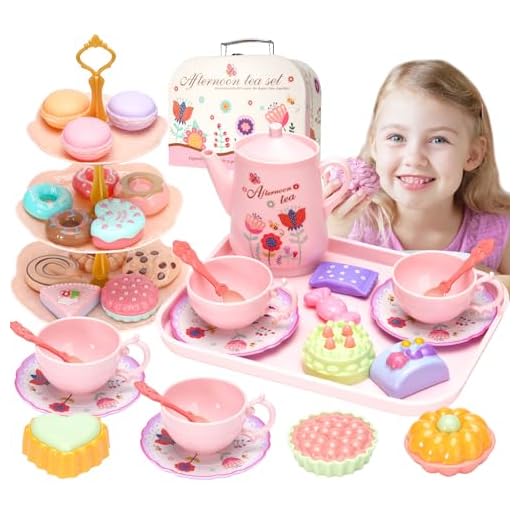 IBBWB 42Pcs Plastic Tea Party Set for Girls, with 3-Tier Dessert Stand and Carrying Case - Toy Tea Sets for Girls 3+ Year - Girl Tea Set Toys with Desserts