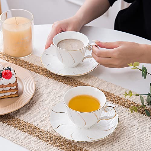 Agyiuns Tea Cups And Saucers Ceramic Coffee Mug 6Oz For Coffee, Latte, Cafe Mocha And Tea-Set Of 4, White #TOP3