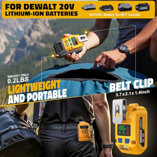 65W USB Battery Adapter for Dewalt, Power Inverter Battery Inverter Battery Charger Power Station with Type-C Port & USB Port & LED Light for Dewalt 20V Battery & Electronic Device (No Battery)