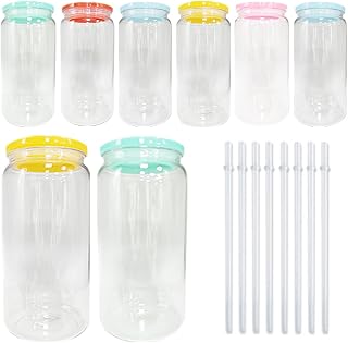 8 Pack 16oz Clear PC Cup With Colorful Plastic Lid And Straw Mixed Colors, For Juice, Soda Water, Iced Coffee Summer Drink Household Domestic