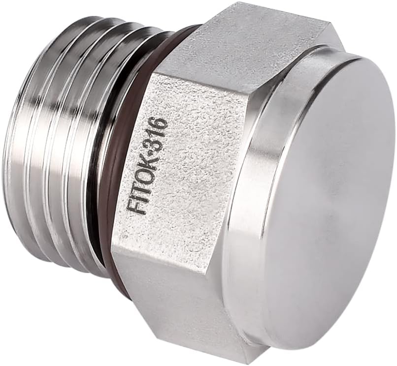 316 Stainless Steel Pipe Fitting Hex Head Plug with O-Ring 1 5/16-12 Male SAE/MS Straight Thread