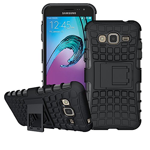 Galaxy J3 Case, Amp Prime Case, Express Prime Case, Viodolge [Shockproof] Hybrid Tough Rugged Dual Layer Protective Case Cover with Kickstand for Samsung Galaxy J3 (2016) / J3 2015 (Black)
