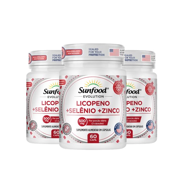 KIT 03 LICOPENO + SELÊNIO + ZINCO 500MG 60 CAPSULAS - SUNFOOD EVOLUTION
