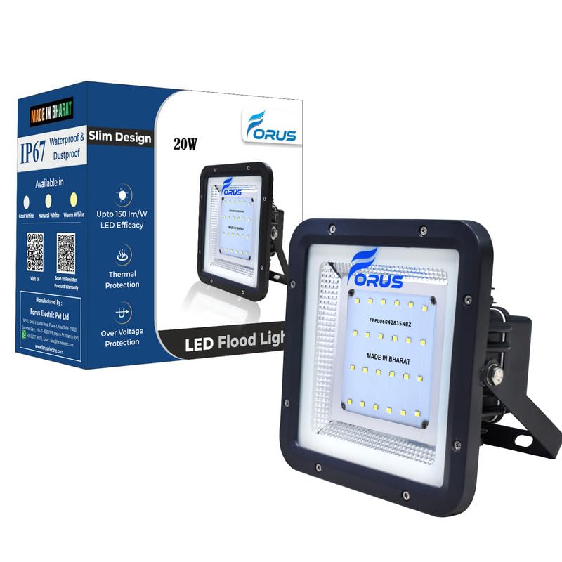 Image of Forus 20W LED Flood Light, Amber, 4-Year Warranty, IP67 Waterproof Outdoor Lighting, High Mast Halogen Focus Light for Factory, Garage, Parking, Garden, Shop, Warehouse, Tent, Warehouse, 1PC