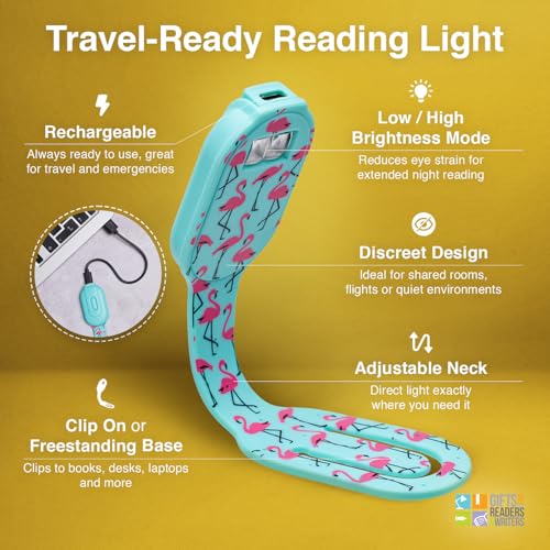 Flexilight wiederaufladbare Leselampe | 2 in 1 Lesezeichen Buch Licht | LED Clip On Leselampe | Kinder und Erwachsene Buchlampe | Buchzubehör | Geschenk für Leser, Buchliebhaber