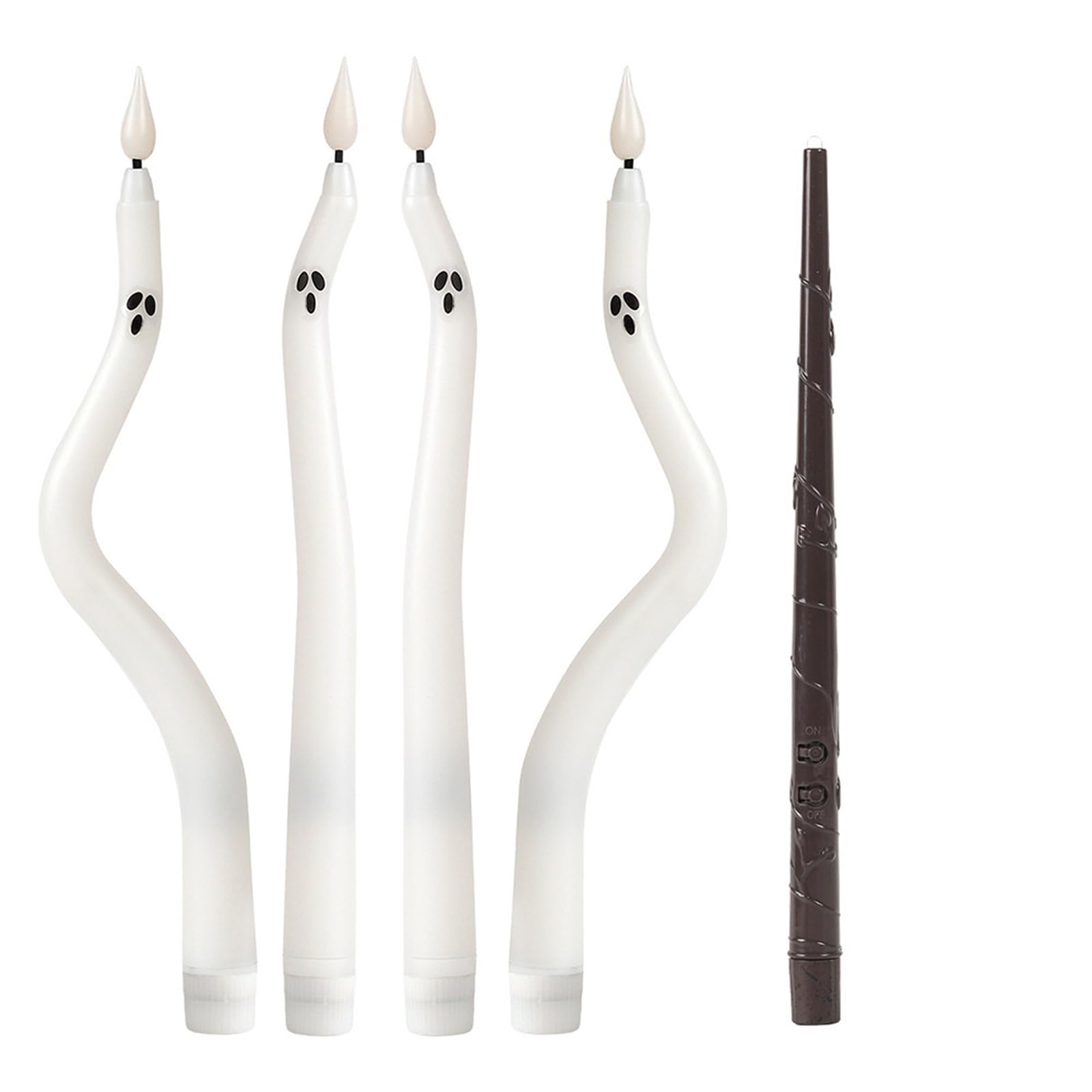 Pangboer C Mantel Table Window Halloween Decor Set, Flameless Taper Lights With White Urved Bodies For Indoor Party Scenes Halloween Ghosty Flameless Taper Flickering Real Wax Led White Urved Set