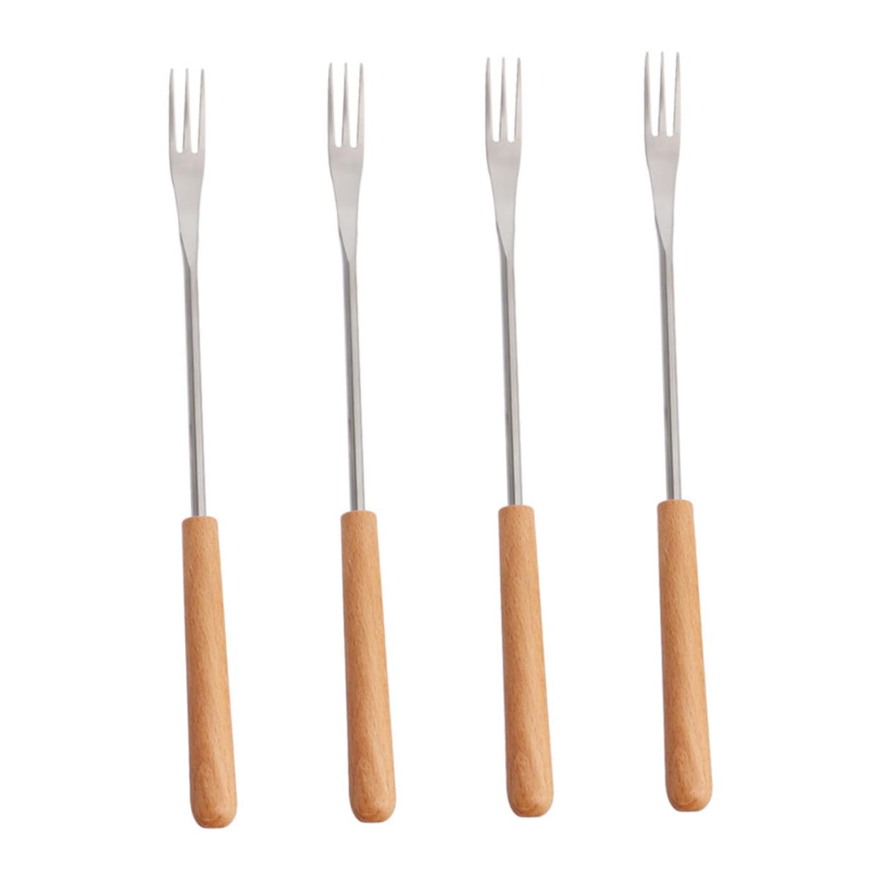 MOLUCKFU 4pcs Three-pronged Fork with Wooden Handle Bbq Grill Tools Carving Fork Kitchen Utensils Fondue Forks Bbq Fork Grill Skewer Steak Forks Fondue Cheese Raclette Stainless Steel