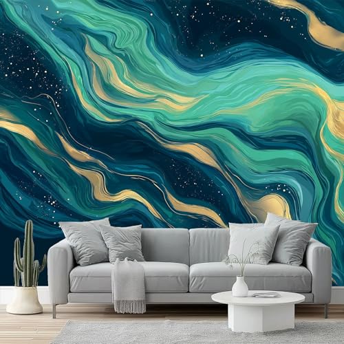 Genérico Papel pintado TNT Moderno Orgánico Escultórico Abstracto – Papel pintado 400 x 280(WxH) en Azul, fotomural para dormitorio y pasillo decoración, fácil de instalar