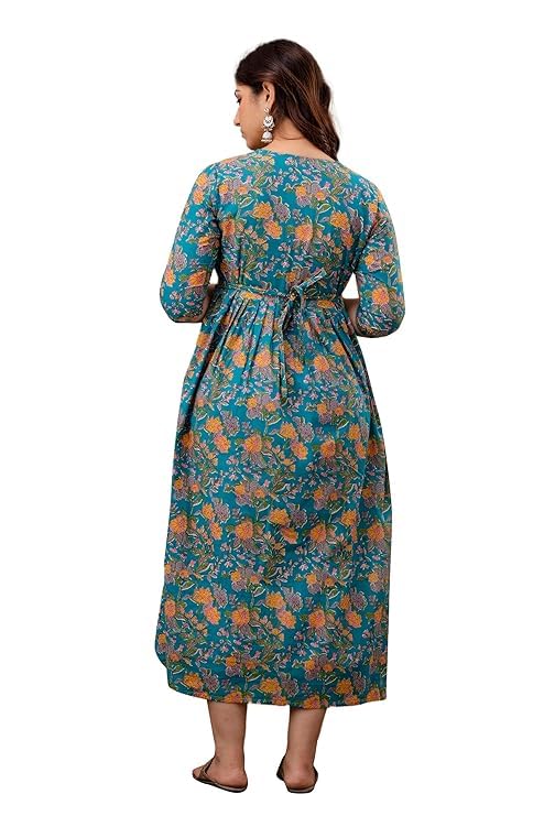 Image of Women's Pure Cotton All Over Printed Maternity Feeding Kurti | All Over Print Maternity Gown