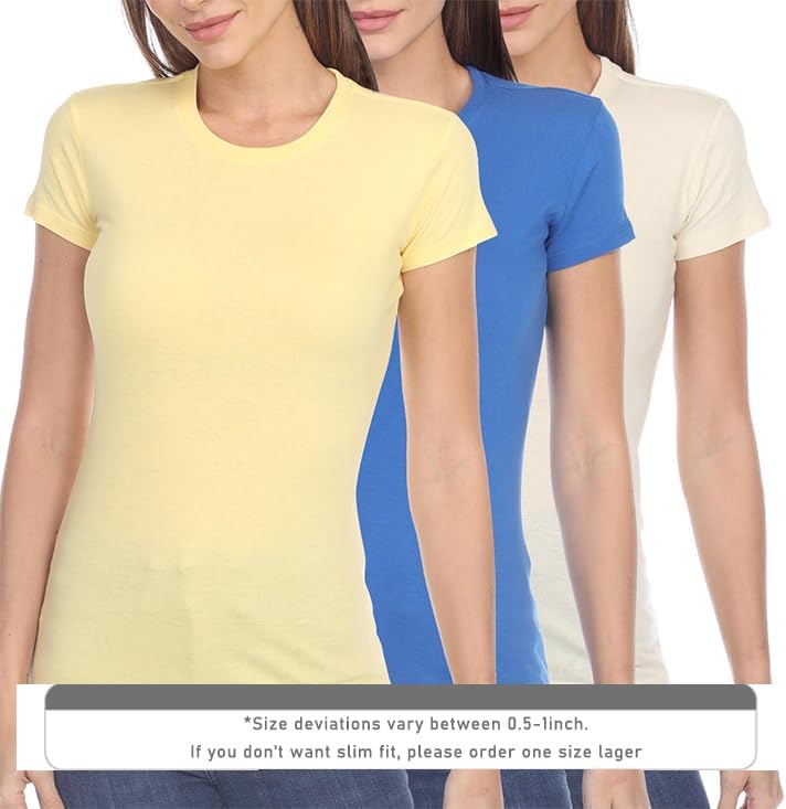 Miniatura 3 de Pimatee Camisas de manga corta para mujer, 100% algodón, 3 piezas, ajuste delgado, básico, cuello redondo, peso ligero, tela suave