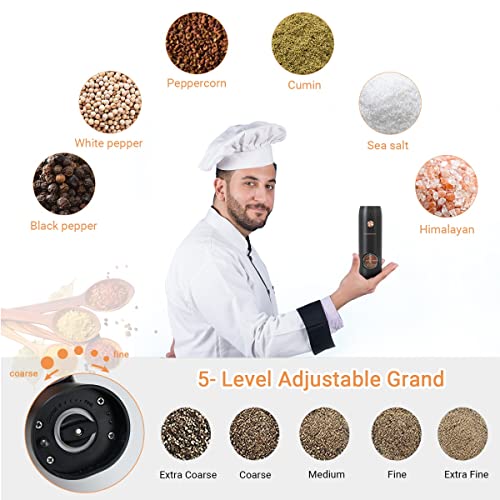 Nidouillet Electric Salt And Pepper Grinder Set, 2 Pack Rechargeable Salt Pepper Grinder Set, Black Refillable Automatic Mills Shaker With Led Light,5 Adjustable Coarseness, One-Handedoperation #TOP4