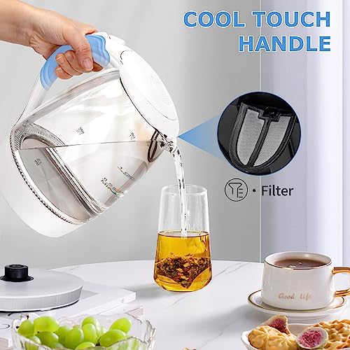 Aigostar Electric Kettle, 1500W Glass Electric Tea Kettle Rapid Heating, Borosilicate Glass, Auto Shutoff and Boil-Dry Protection, Hot Water Boiler BPA Free and Cordless with LED Indicator, 1.7 Liter by Aigostar - Used condition - Image 5