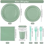 durony 350 Pcs Sage Green Party Tableware Set for 50 Guests Include 7, 9 Inch Paper Dessert Plates Napkins Cups Forks Cutlery Disposable for Bridal Shower Wedding Birthday Party Decorations Supplies - Image 2
