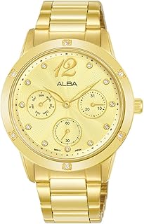 البا ساعة عصرية بسوار من الستانلس ستيل ومينا منقوش بلون ذهبي فاتح للنساء AP6710X