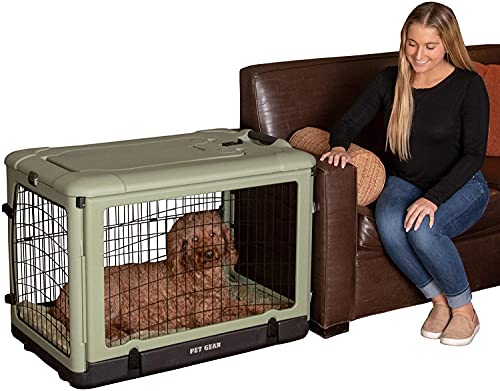 Pet Gear “The Other Door” 4 Door Steel Crate For Dogs/Cats With Garage-Style Door, Includes Plush Bed + Travel Bag, No Tools Required, 3 Models, 3 Colors #TOP1