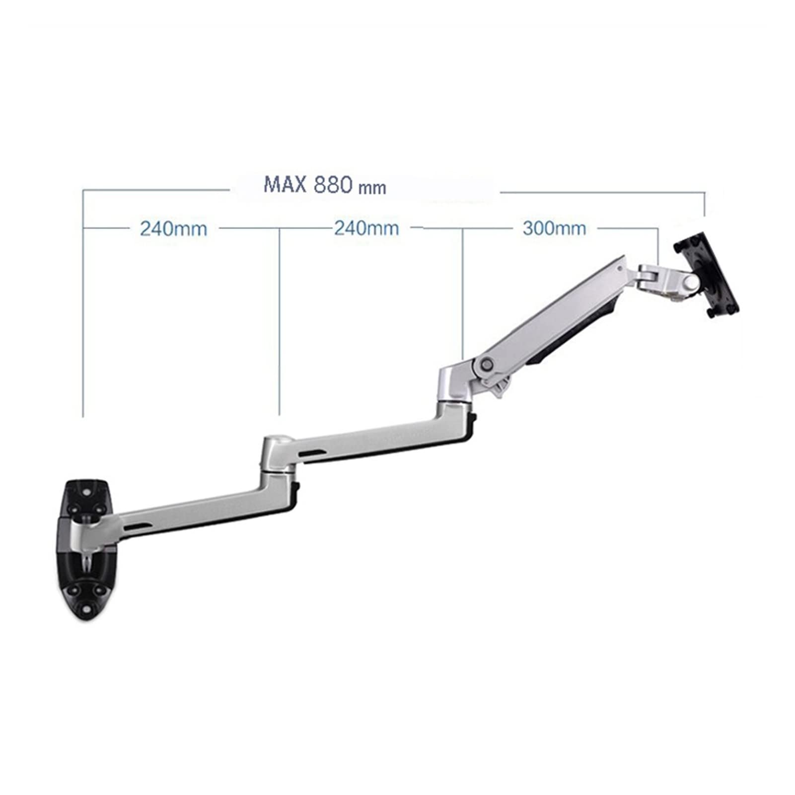 Monitor Mount Wall Mount Monitor Bracket Arm Aluminum Ultra Long Mechanical Spring Arm Monitor Support Full Motion Monitor Holder Mount Bra(Silver