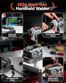 PLOWIC Portable Welding Machine:【2026 Next-Gen】110V Handheld Welder with Balanced Design, LCD Display & 3 Modes (MMA/Hot Start/Arc Force), 200A IGBT Inverter ARC Welder Gun Fits 1/16"-1/8" Rods, Gray