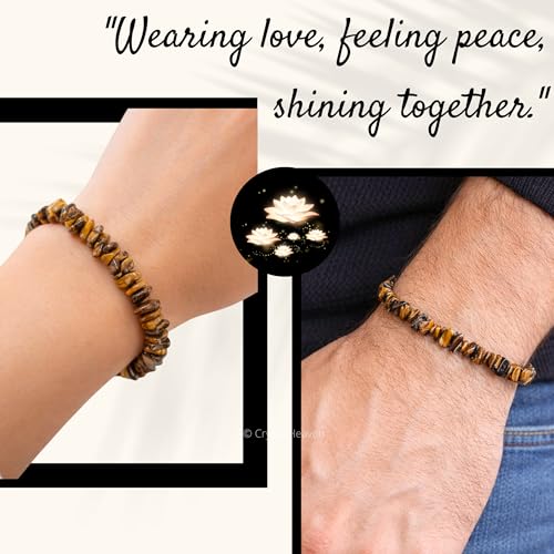 Image of Certified Tiger Eye Bracelet for Women Men with Healing Crystal and Reiki Stone - Beautiful Gemstone Beaded Bracelet for Balance, Harmony & Positive Energy (Chips Stone Beads)