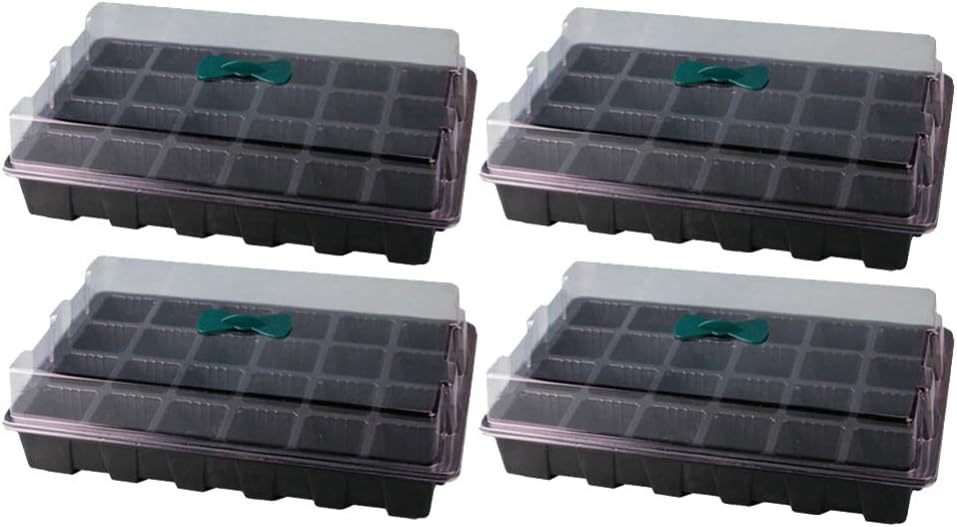 Happyyami 4 Sets Seedling Starter Trays 24 Cells Trays Plant Grow Kit Germination Clone Tray Flower Pot Hand Tool Kits with Lids for Hydroponic Growing Black : Patio, Lawn & Garden