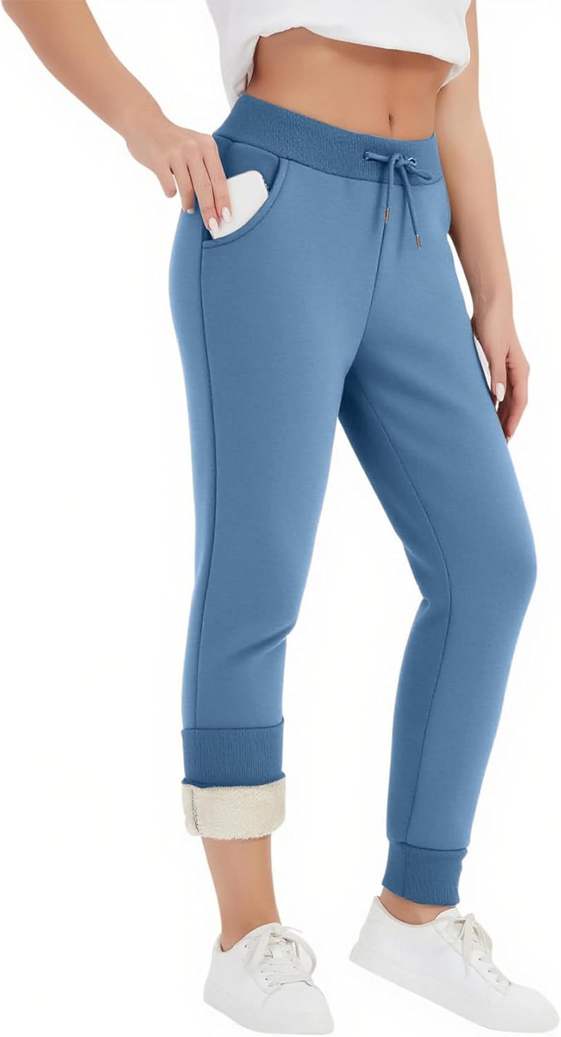 Flygo Women's Sherpa Fleece Lined Joggers Sweatpants Winter Warm Pants with Pockets (XS-2XL)