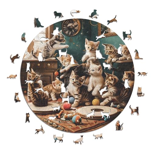 Iconic Puzzles - Playful Kittens, Fantasy Animals, 100% nachhaltiges Holzpuzzle, Geschenke für Kinder und Erwachsene, Größe L, 600 Teile