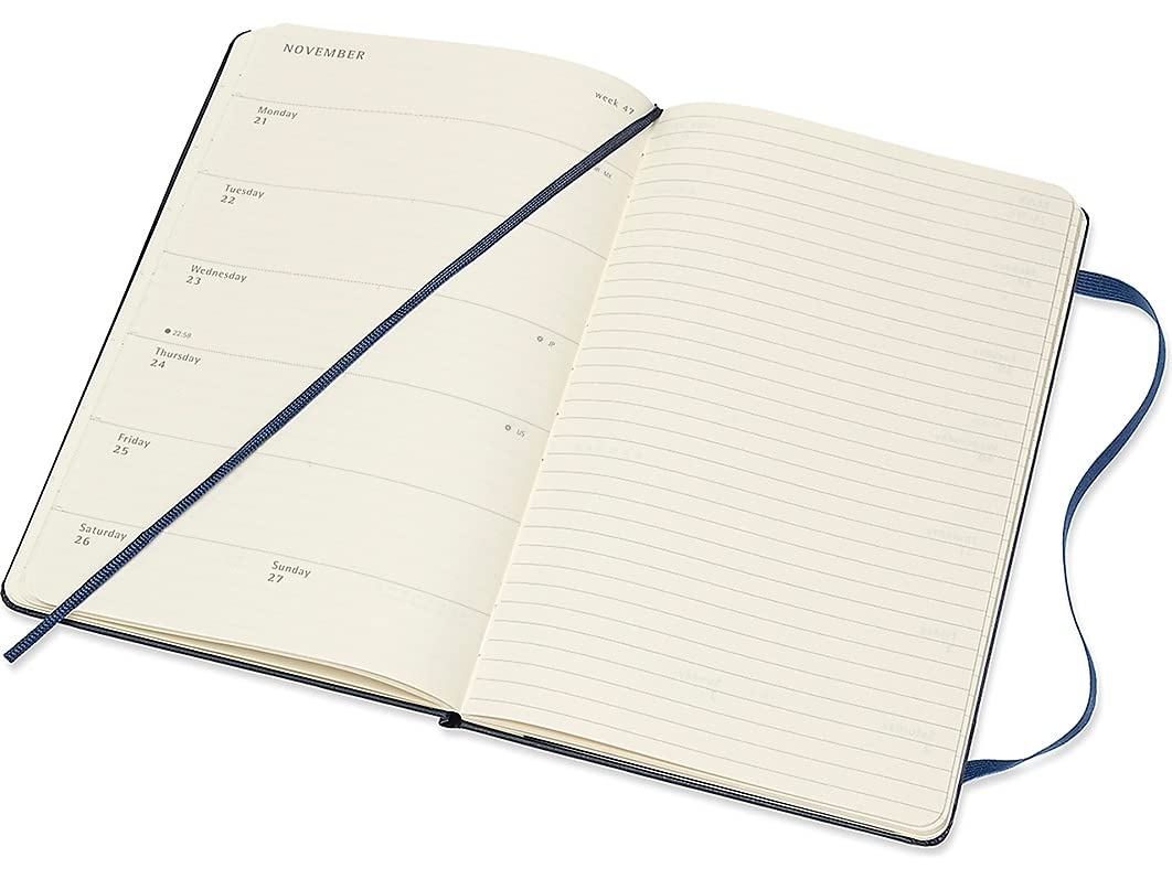 Moleskine Agenda Semainier 2022, Agenda Planner 12 Mois et Carnet de Notes Hebdomadaire avec Couverture Rigide, Grand Format 13 x 21 cm, Bleu Saphir, 144 Pages