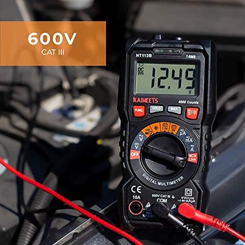 KAIWEETS Digital Multimeter Auto-Ranging meter, TRMS 4000 Counts Meter Voltage Tester Voltmeter, Continuity Measures, 1.5v/9v Battery Tester, Capacitance Measure with NCV Function