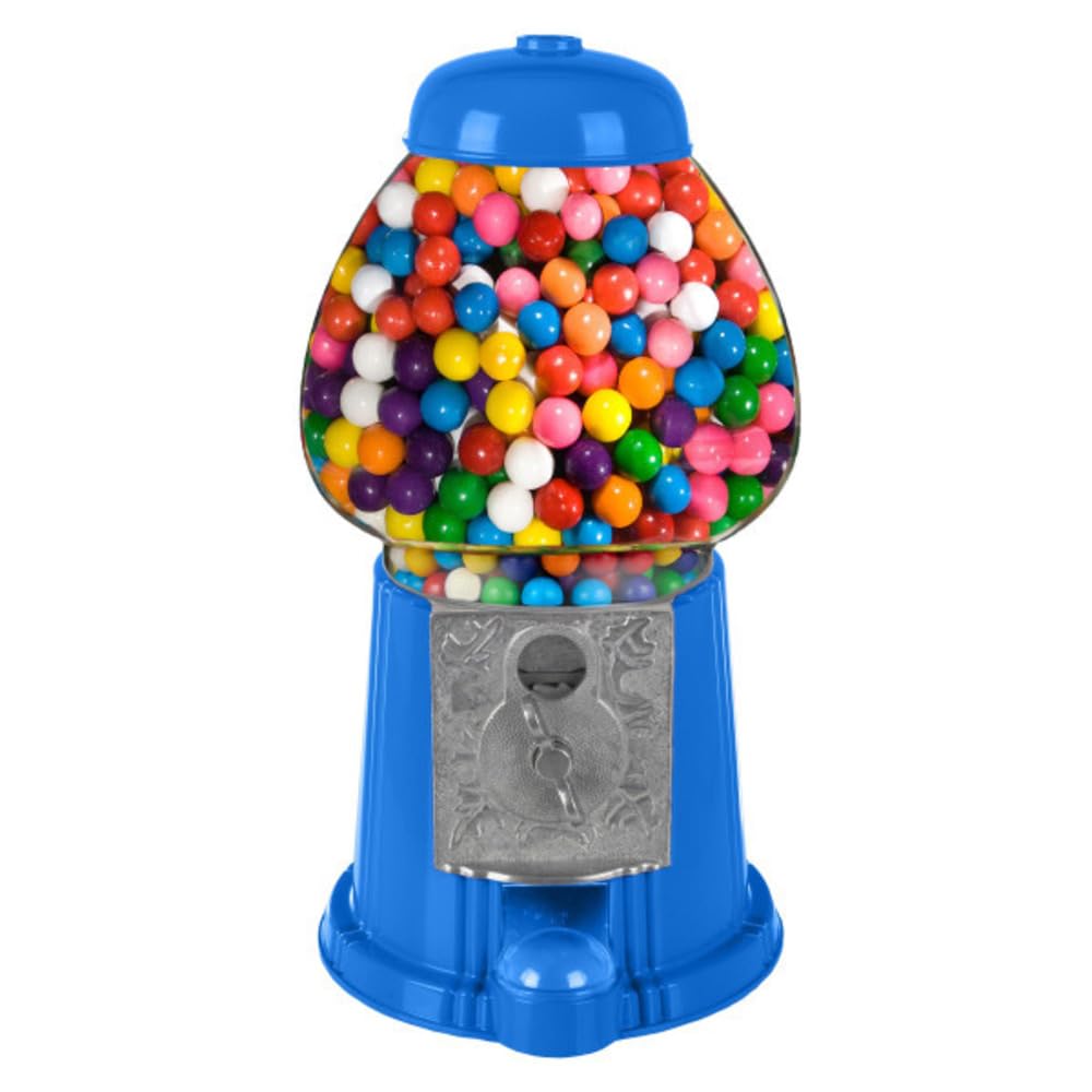 15” Gumball Machine with Coin Bank - Bubble Gum Machine Candy Dispenser with Glass Globe and Metal Base - Vintage Style Gum Ball Vending Dispenser by Great Northern Popcorn (Blue)