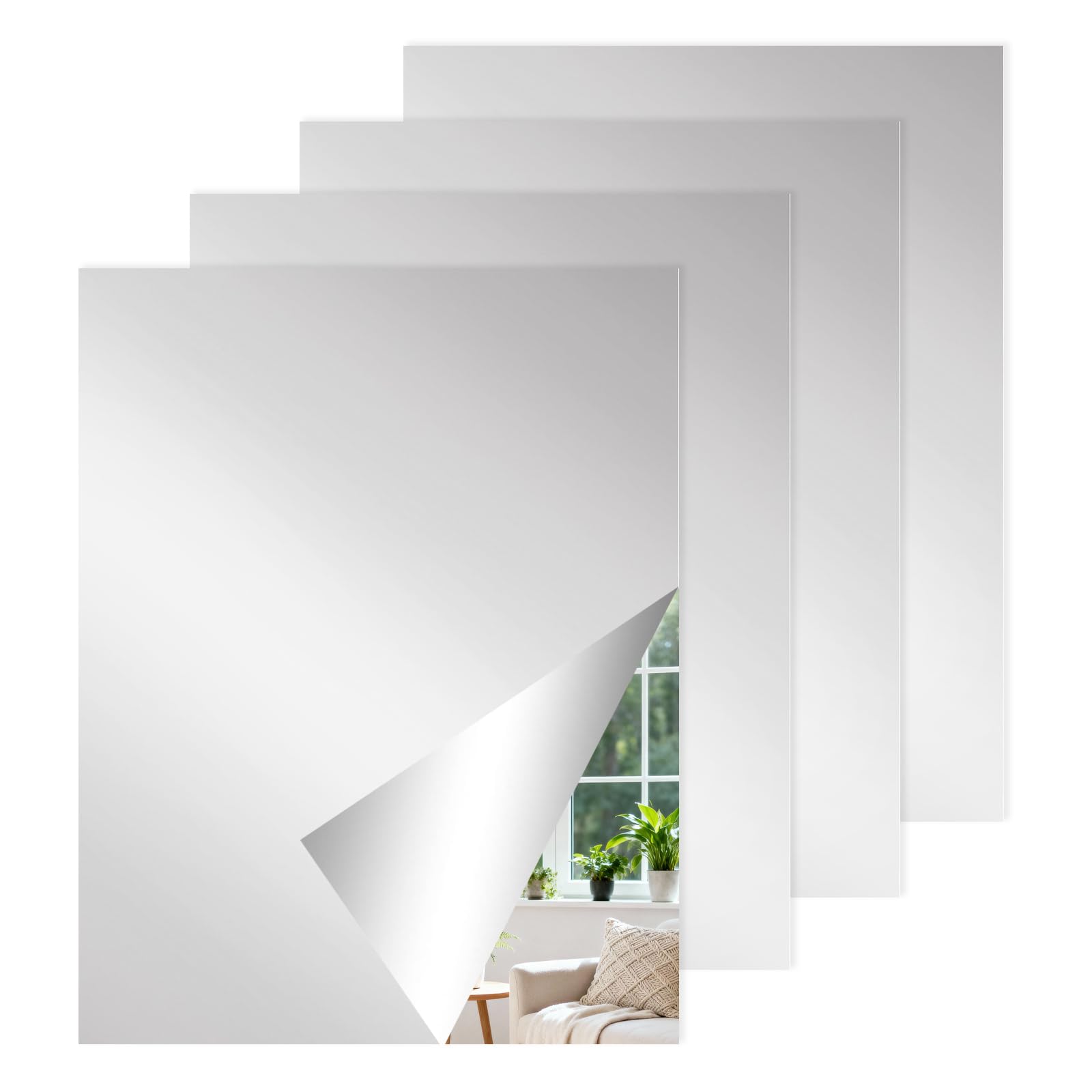 Hshtam 4 Pcs Mirror Tiles 40 X 30 Cm, Self Adhesive Mirror 2 Mm Thick Stick On Mirrors For Wall High Clear Frameless Acrylic Mirrors For Bathroom Hallway Bedroom Wardrobe Doors Gym