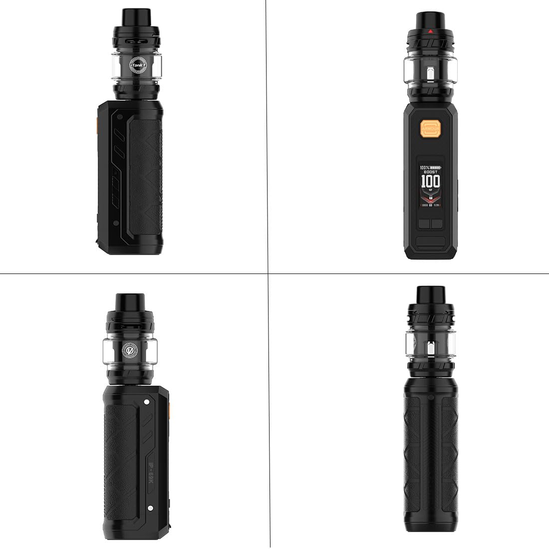 Vaporesso Armour Ultra Kit Built in 5500mAh Battery | 100W Tri-Proof Box MOD 510 thread | 6ml Slide-open Itank T (dual mesh coil) DTL Vaping (Obsidian Schwarz)