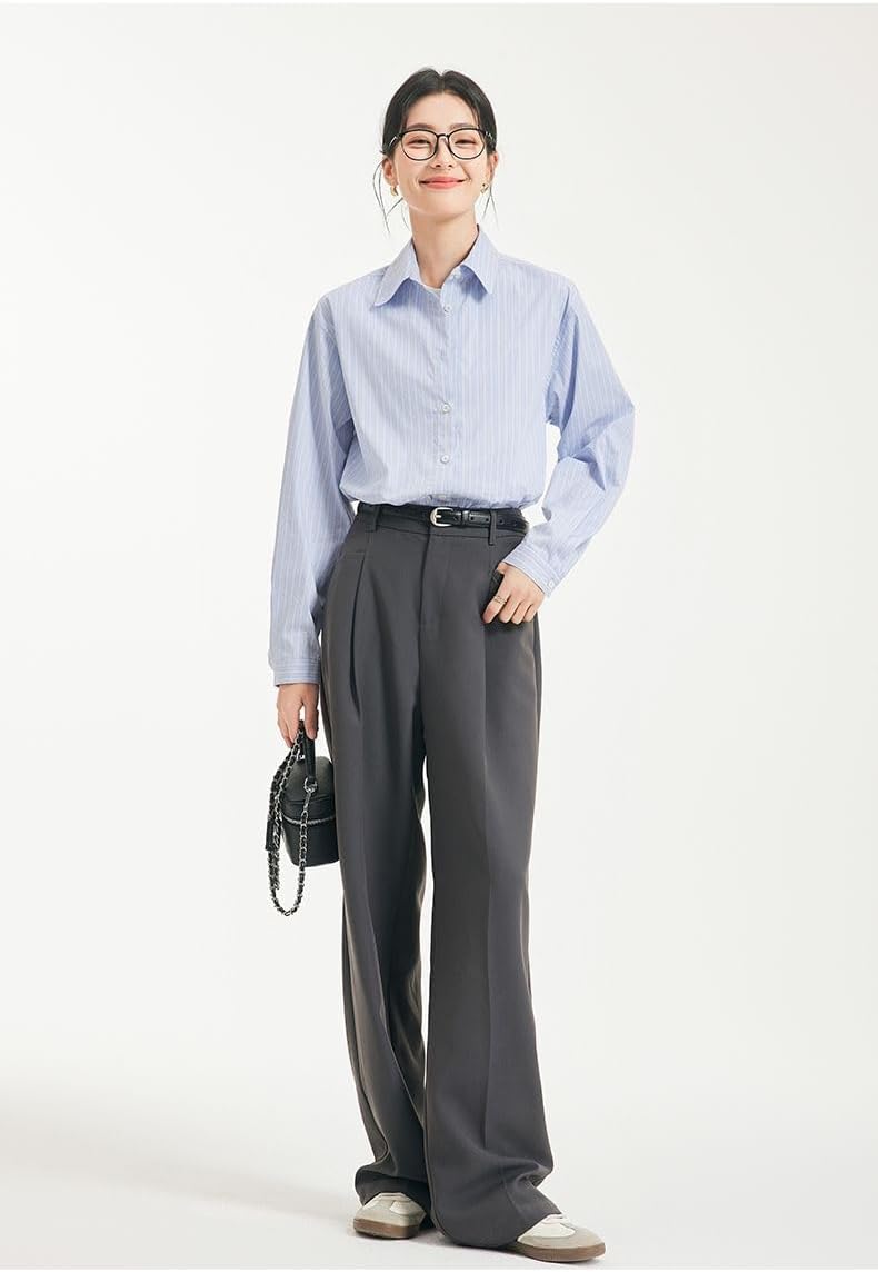 MAFSMJP Womens Boutton Down Shirt Stripe Spring Commute Interview Casual Professional Shirt for Lady
