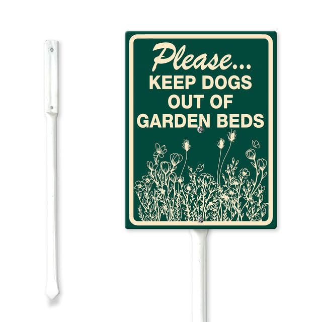 Geroclonup Please Keep Dogs Out Of Garden Beds Yard Sign with Stake Outdoor Yard Sign Rustproof Aluminum Sign Fade Resistant Lawn Decoration for Outdoor Garden Lawn 20x30cm