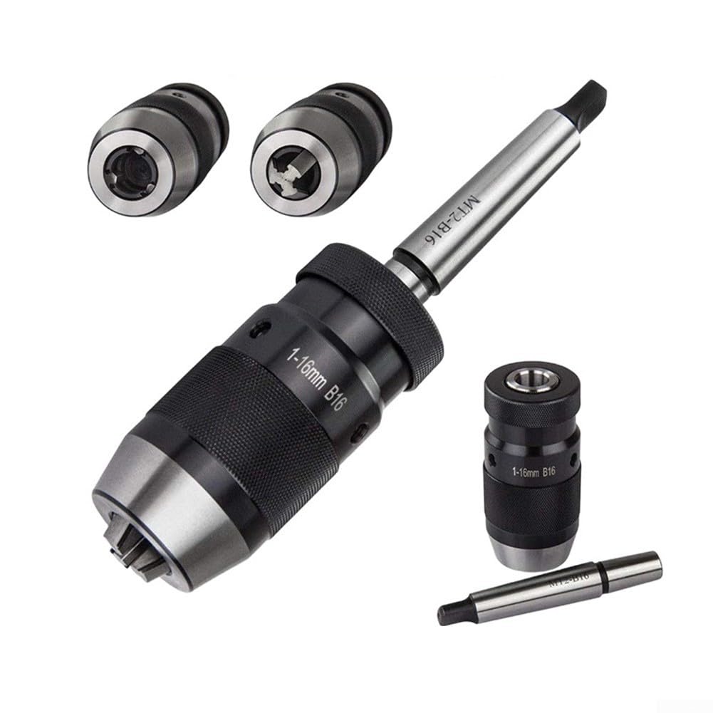 DAZZLEEX Portabrocas autoajustable de 1 a 16 mm B16 con mandril cónico MK2 para perforación de torno, CNC, metal, madera, plástico, sin llave, soporte de herramientas de cambio rápido, acero