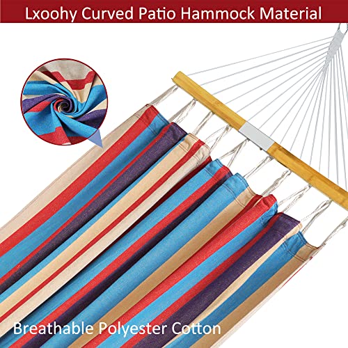 Outdoor Double Hammock with Travel Bag, Portable 2 Person Patio Hammock with D Rings and Tree Straps for Camping, Picnic, Backyard, Foldable and Curved Spreader Bar, Red Blue - Image 6