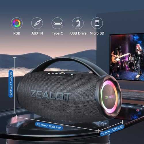 Image of Zealot Bluetooth Speaker, 80W Portable Speaker Loud with Booming Bass, DSP, IP67 Waterproof Outdoor Speaker, Wireless, PowerBank, Bluetooth 5.2, Large Bluetooth Speaker for Camping, Beach, Gift