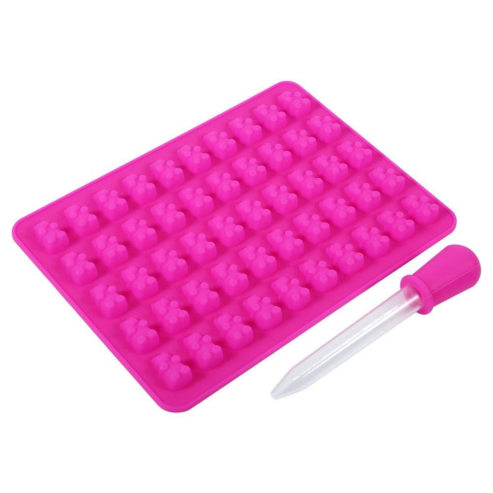 2Pcs Gummy Bear Mold, 50 Cavities Silicone Chocolate Candy Mold with Dropper(Rose Red)