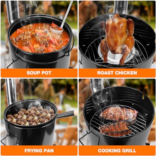 onlyfire 14L Cooking Pot for Outdoor Camping, 4 in 1 Multifunctional Wood/Charcoal Stove for Beef Stew, Chicken Roasting, Barbecue Grill - Image 4