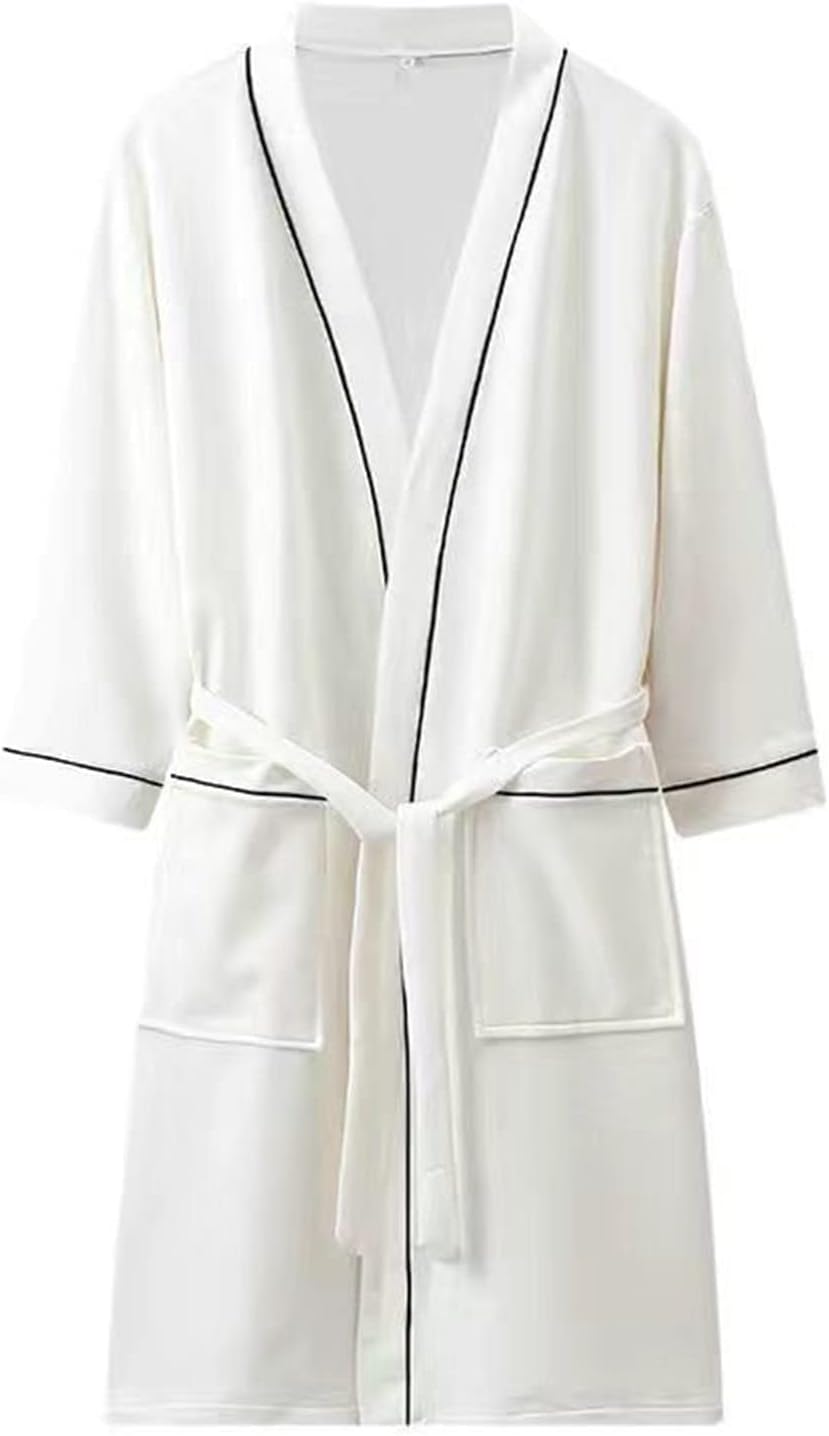 Towelling Robe, Cotton Soft Lightweight Elegant Women and Mens Bathrobe, Absorbent Soft 2 Pockets Belt (White,M)