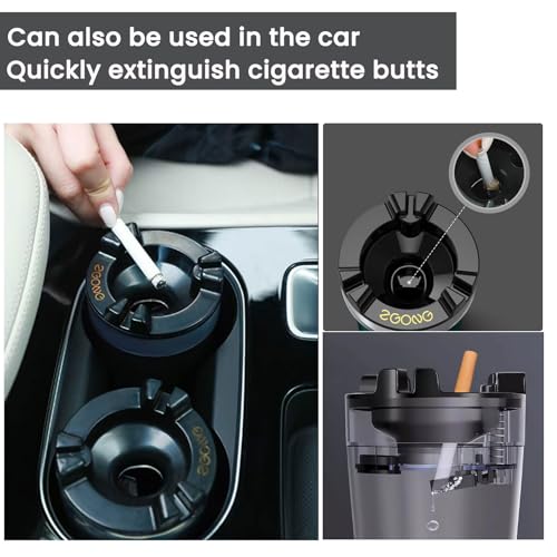 Image of Stainless Steel Ashtray with Water Tank - Quick Extinguishing, Windproof & Ash-Proof, Detachable & Easy to Clean Odor-Proof Design - for Indoor, Outdoor, Car, Office, and Home Use (Rose gold)