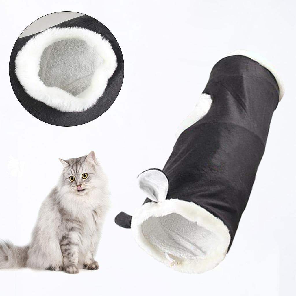 Milageto Cat Tunnel Tubo de Peluche Colapsible Juguete para Mascotas con Ventana para Gatos Gatitos Cachorros Y Conejos Apto para Entretenimiento Y Ejercicios, Gato Negro