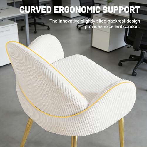 Image of Eifizek Home Office Chair, Modern Corduroy Upholstered Vanity Desk Chair with Gold Legs for Girls Women, Ergonomic Padded Backrest for Living Room, Beige