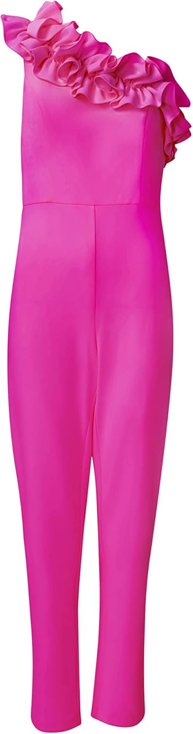 Adrianna Papell Womens Ruffle Crepe Jumpsuit, Brilliant Fuchsia, 12 US - Image 5